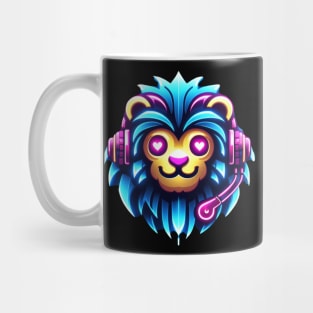 neon cyberpunk lion graphic Mug